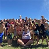 Campers make silly faces during group photo