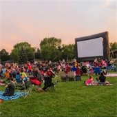 Inflatable movie screen with audience