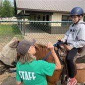 Child mounts a horse
