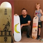 artists with their skateboard deck art