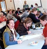 excited bingo player eating a sundae