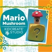 Mario theme sculpture of mystery block and mushroom